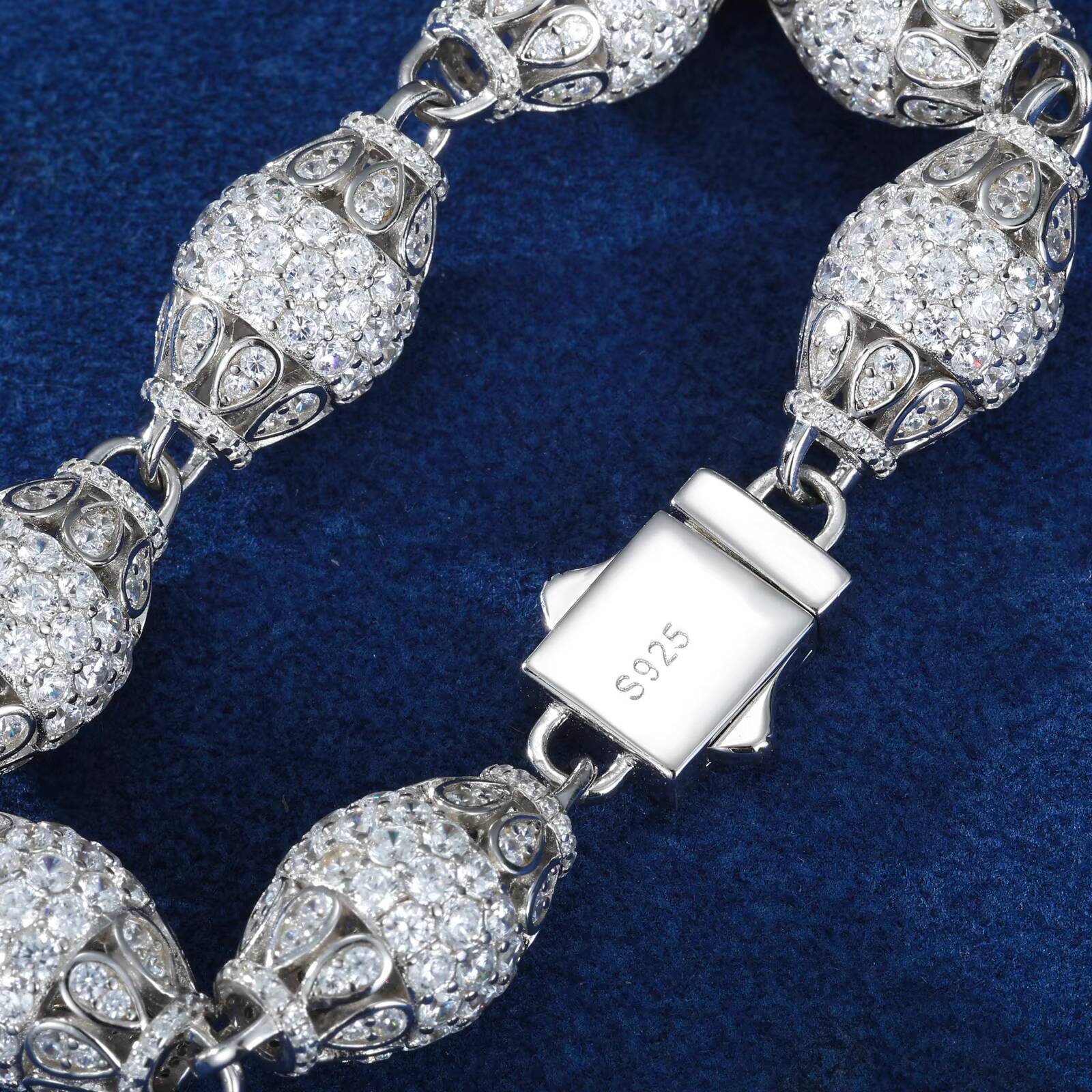 New Arrival Rapper Hip Hop Jewelry 12mm 925 Silver Vvs Moissanite Diamond Iced Out Olive Bracelet With Gra Certificate