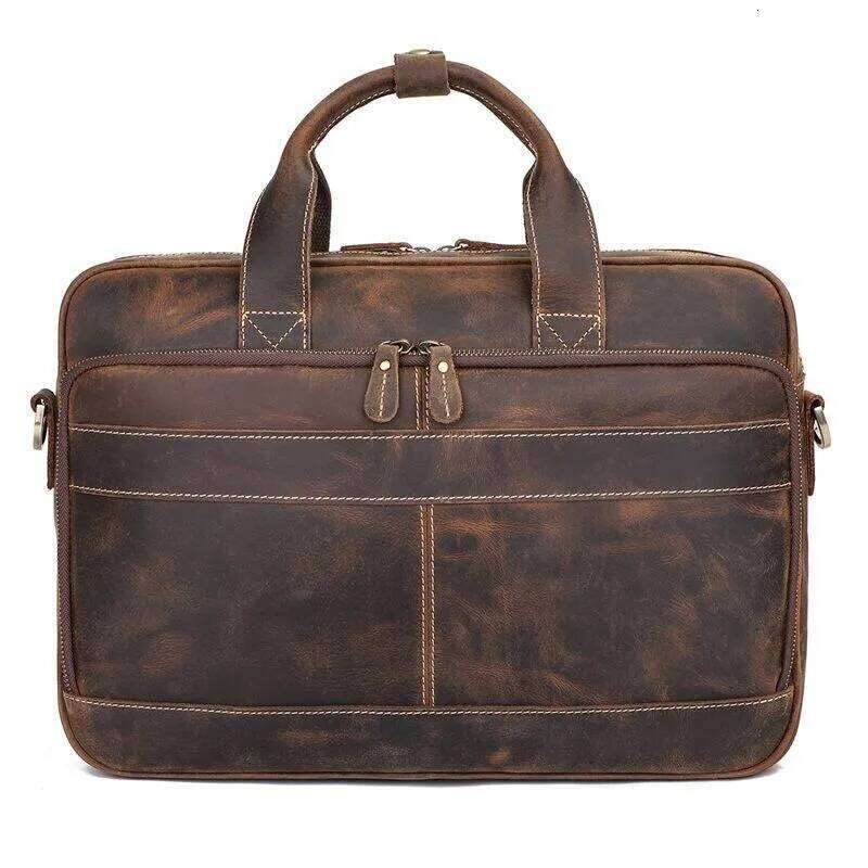 Designer Bags Crazy Horse Single Shoulder Briefcase Multifunctional Cowhide Handbag Genuine Leather Business Commuter Laptop Crossbody Bag For Hot Sel