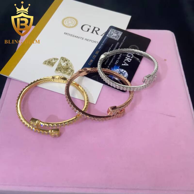 Hot Saling Pass Diamond Tester with GRA Fine Jewelry Bangles 925 Sterling Silver Iced Out VVS1 Moissanite Hip Hop Style Bracelet