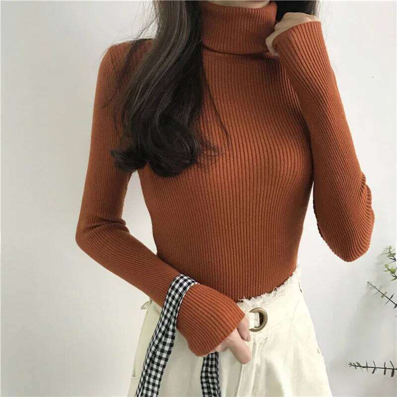 2025 Autumn Winter Thick Women Knitted Ribbed Pullover Sweater Long Sleeve Turtleneck Slim Jumper Soft Warm Pull Femme Women Sweater Designer Sweater 