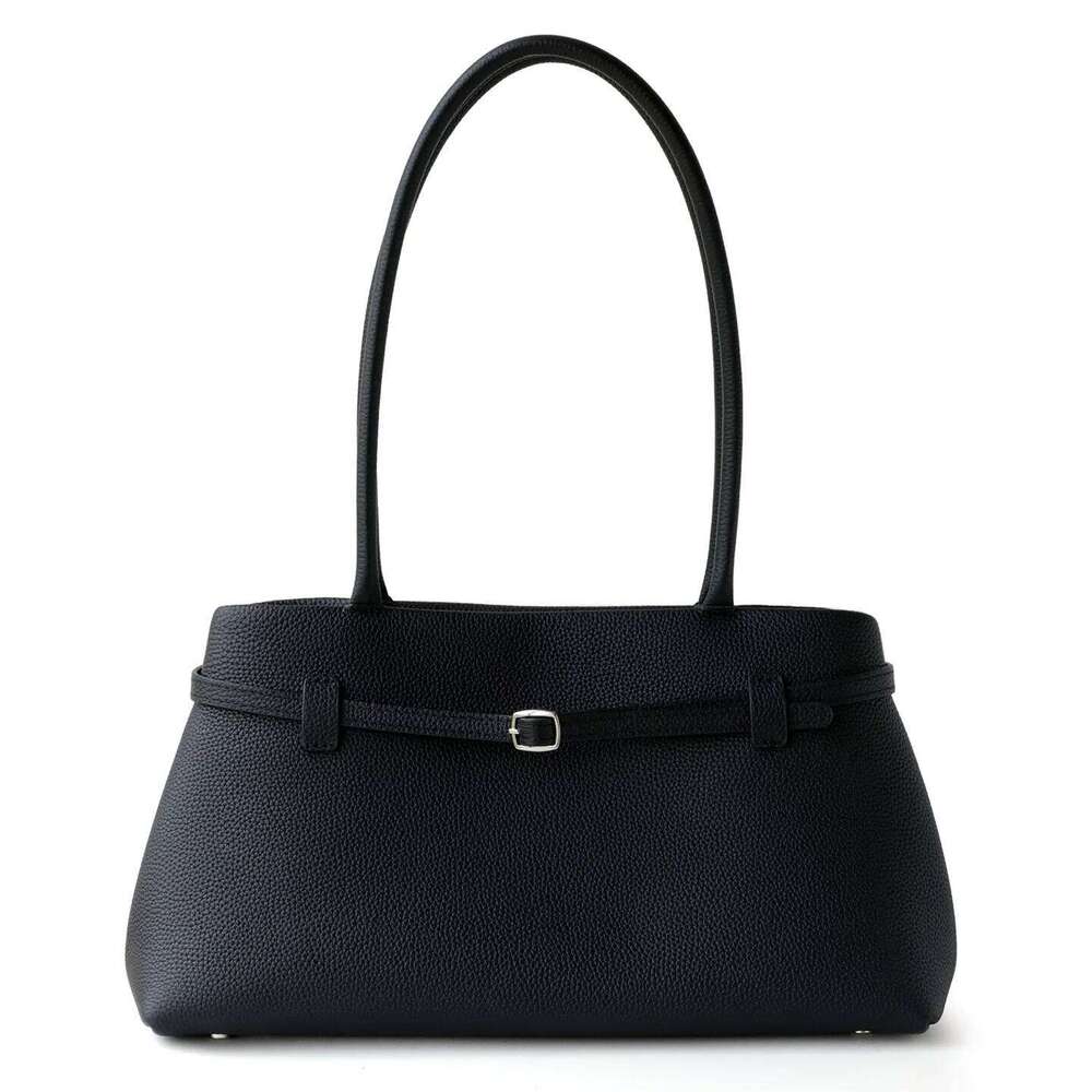 Top Layer Cowhide Lychee Pattern Women's Niche Design Belt Decorative Handbag Simple Large Capacity Single-Shoulder Tote Bag Suotong1029