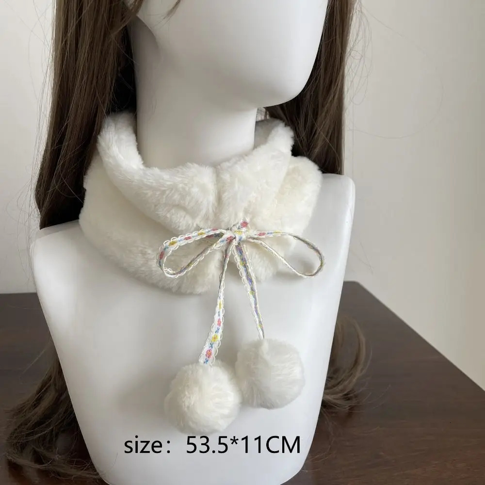 Windproof with Plush Balls Neck Warmer Thickening Lamb Wool Cross Scarf Winter Warm Neckerchief Wrap Girls 251021