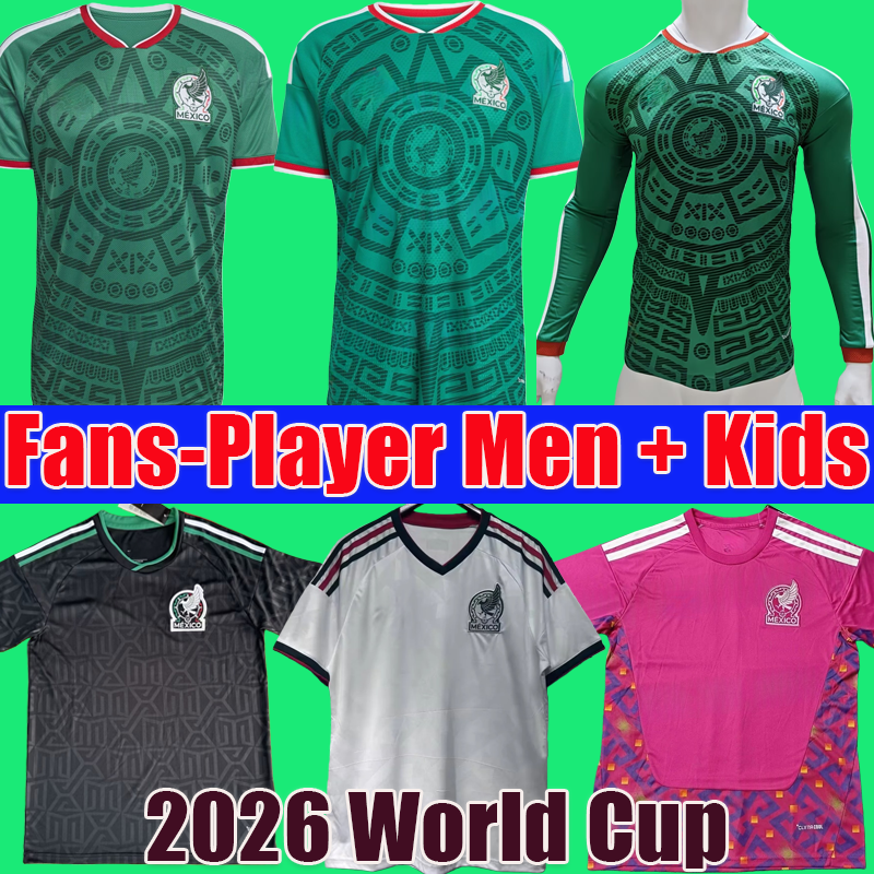 Green Mexico jersey 2026 World Cup soccer Kit jerseys A. VEGA C. HUERTA L. ROMO RAUL football shirts men kids kit set Pink Black White Special Third goalkeeper set