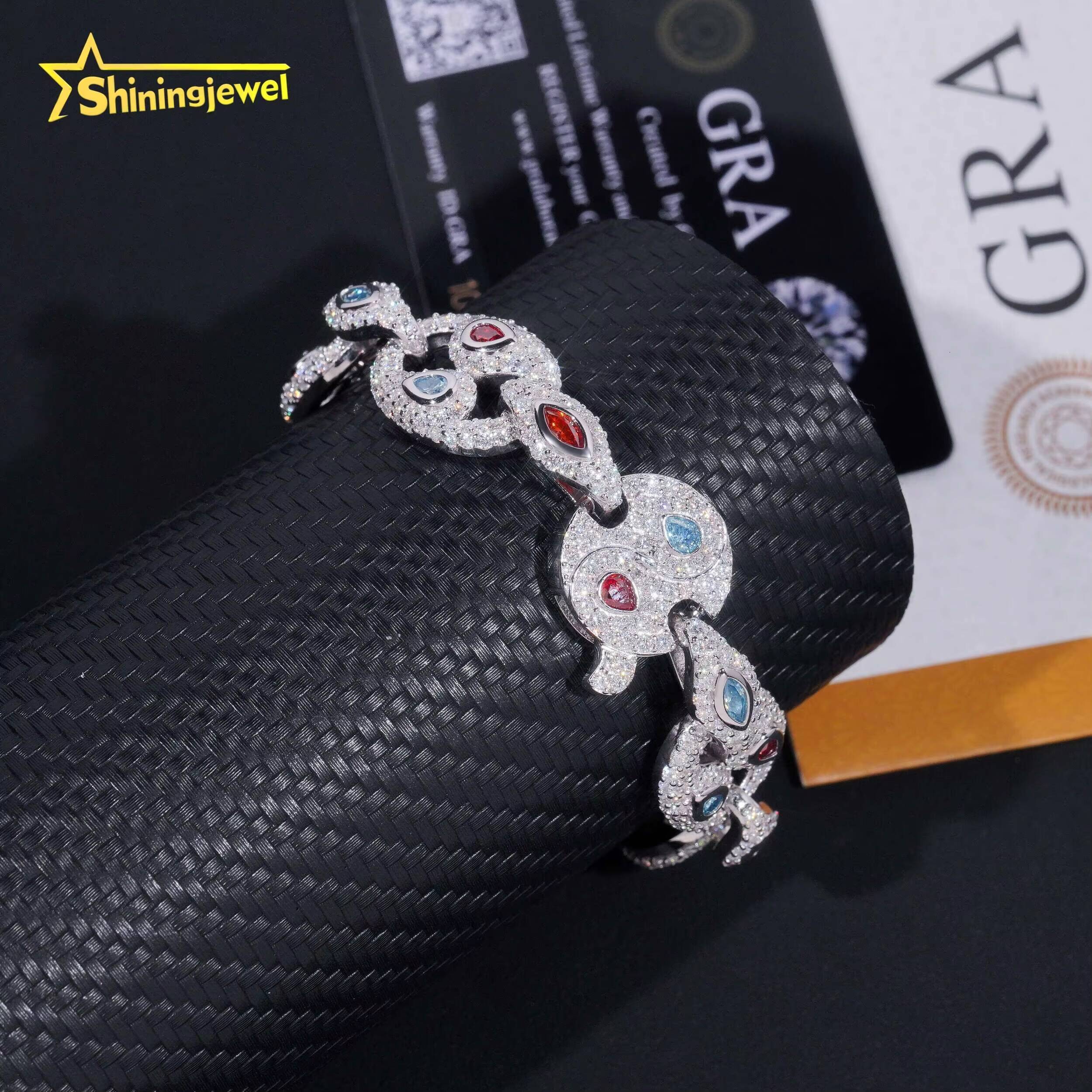 Bling ColorMoissanite Charm Bracelet with Adjustable Cuban Chain 7 Inches 8 Inches Cuban Bracelet for Men Woman