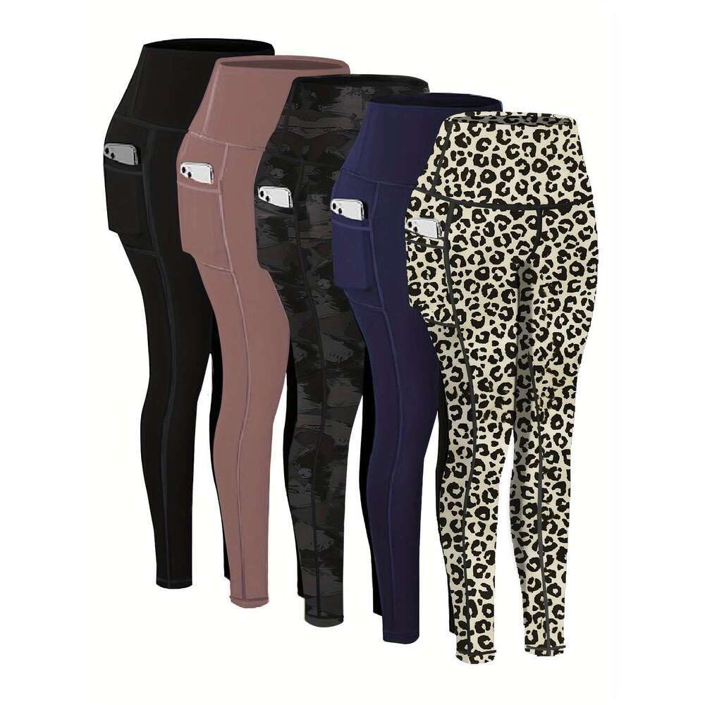 Targeted Five-piece Set of Sports Yoga Pants for Women, High-waisted, Tight, Quick-drying, Compression Pants, High Elasticity, Running, Outerwear, Lon