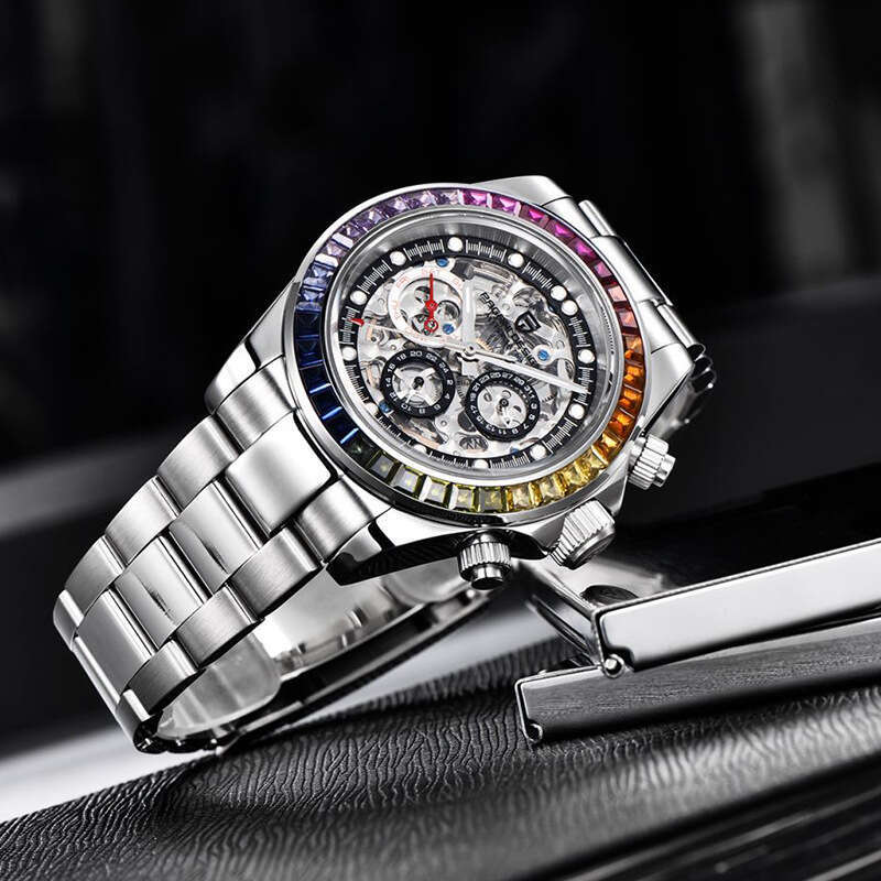 PAGANI DESIGN Stainless Steel Skeleton Dial Design Transparent Bottom Men's Mechanical Watch PD-1653