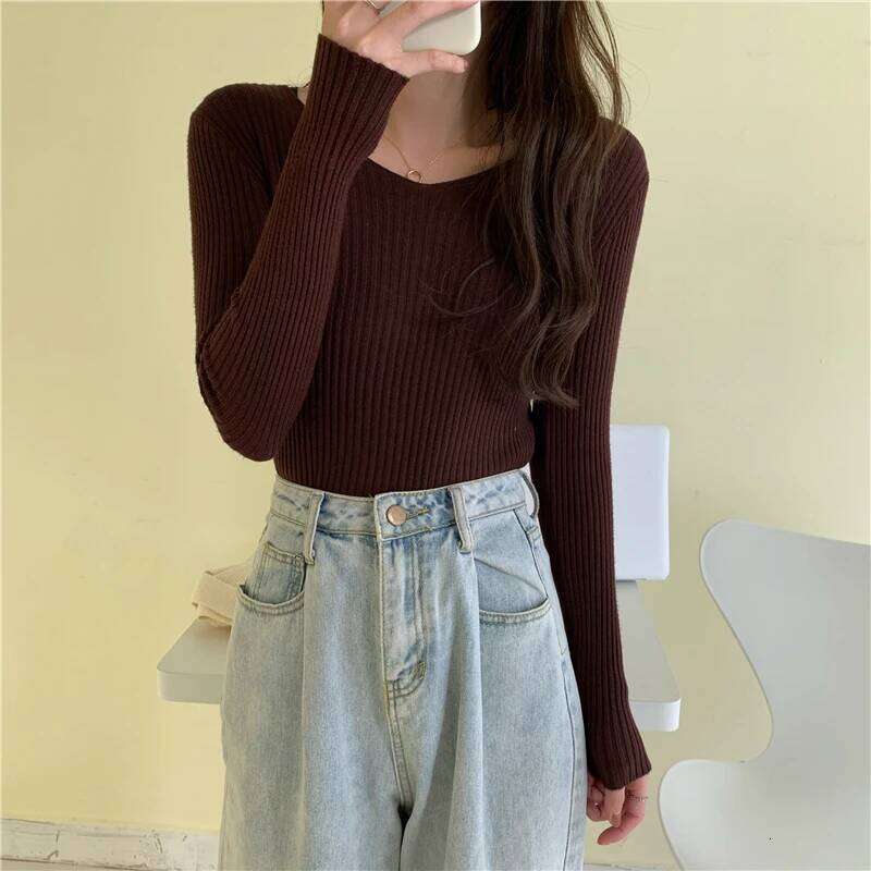 Casual Long Sleeve Knitted Pullover 2025 Autumn Winter Women Sweaters Femme Basic Solid Jersey Tops Fashion Clothes Women Sweater Designer Sweater Wom