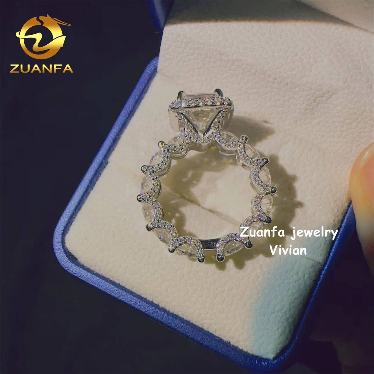 Fashion Custom Hip Hop Sterling Silver 925 D Color VVS Moissanite Diamond Luxury Ring for Men