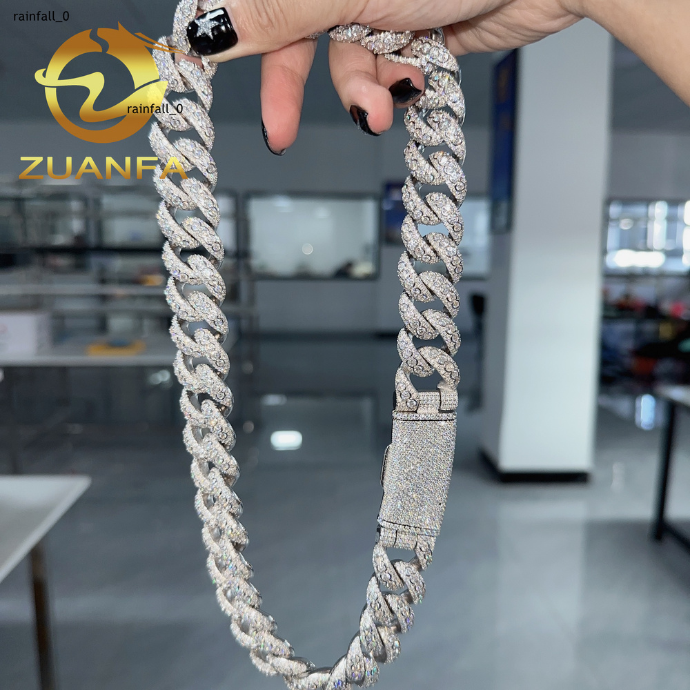 Hip Hop Jewelry 20mm Big Chain Moissanite Cuban Chain 925 Silver Cuban Link Chain Iced Out Bezel Design Chain