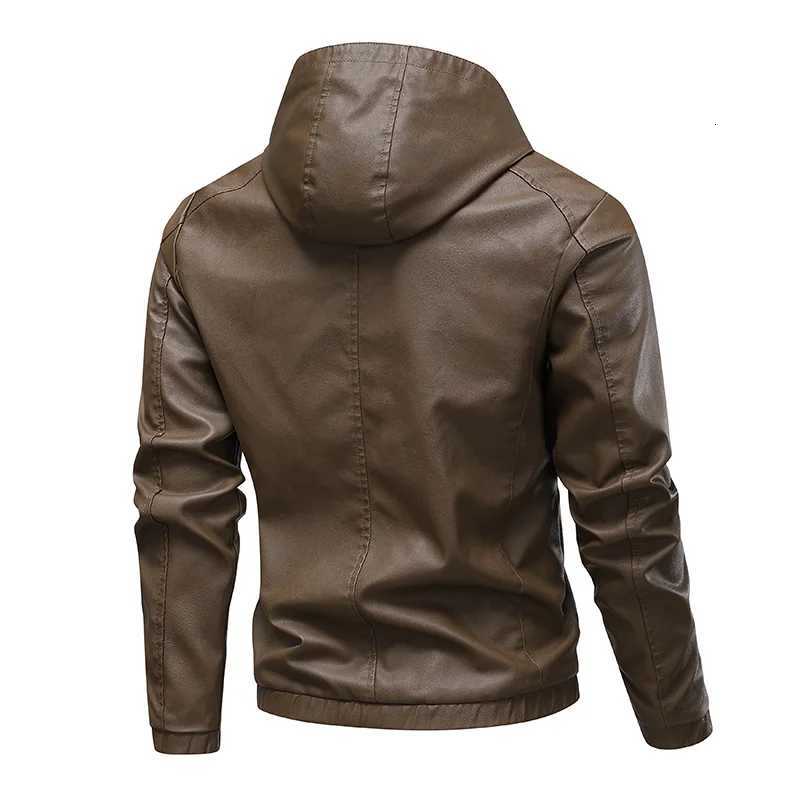 Mens Leather Jacket Handsome Slim Fit Hooded PU Leather Coat Autumn Winter Casual Male Motorcycle Leather CoatT251029