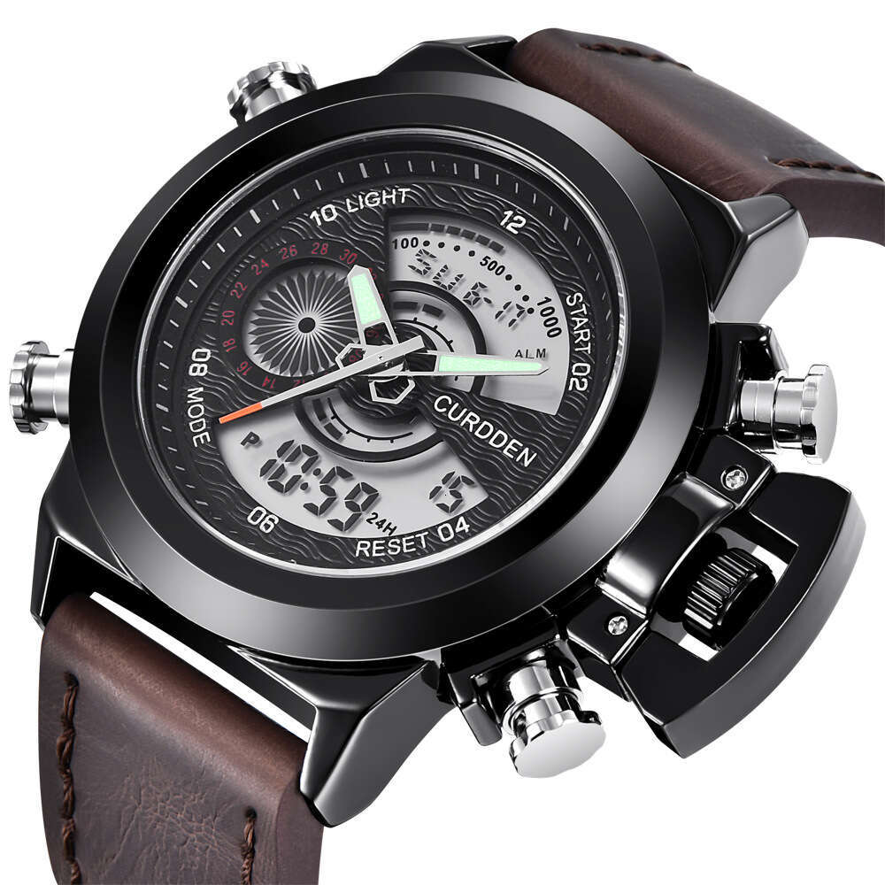 Brand New Men's Fashion Leather Strap Multifunctional Dual Display Sports Watch for Men