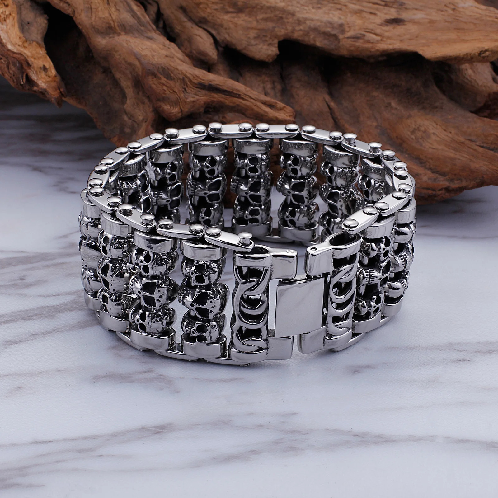 35mm Width Hugh Demon Skull Bracelet Men Heavy Overbearing Motor Biker Wristband 251028