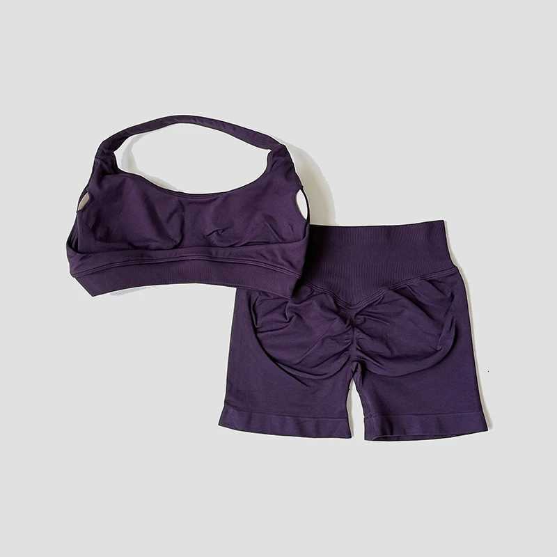 2 Piece Yoga Set Sportswear Woman Gym Halter Bra Shorts Activewear Pilates Clothes Sports Workout Fitness SuitXJ251029