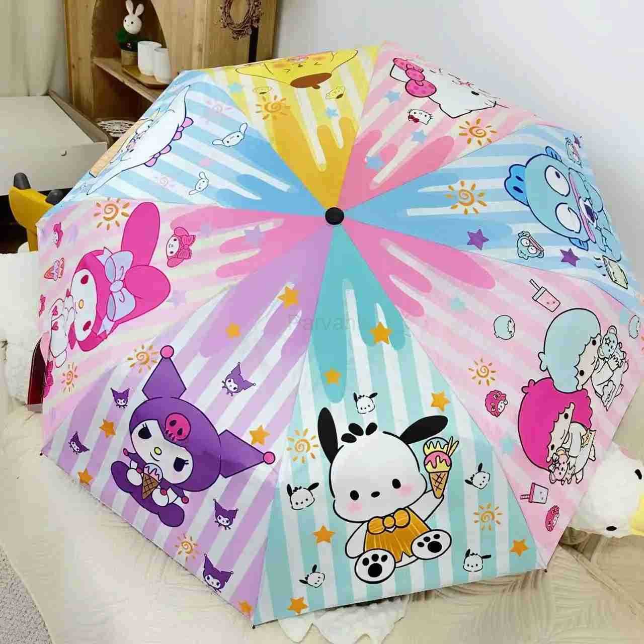 Sanrio 14 styles Sanrio Kuromi Hello Kitty Melody Cinnamoroll Automatic Sunshade Umbrella Sunscreen AntiUltraviolet Folding Umbrella L251029