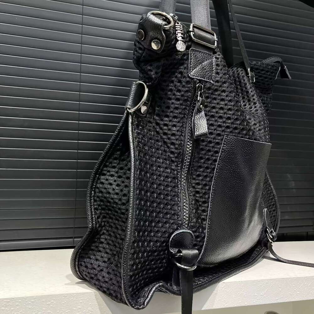 Genuine Top Women Large Capacity Vintage Tote Bag Secure Zipper Closure Mesh Like Patch, Convertible Crossbody