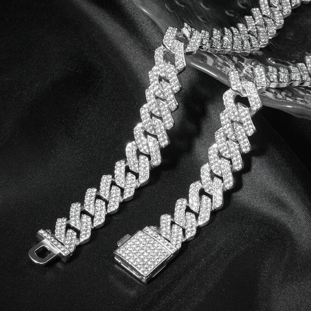 3pcsset NecklaceBraceletWatch Cuban Chain Watch for Men Hip Hop Miami Curb Iced Out Paved Rhinestone Rapper Cuban men Jewelry 251029