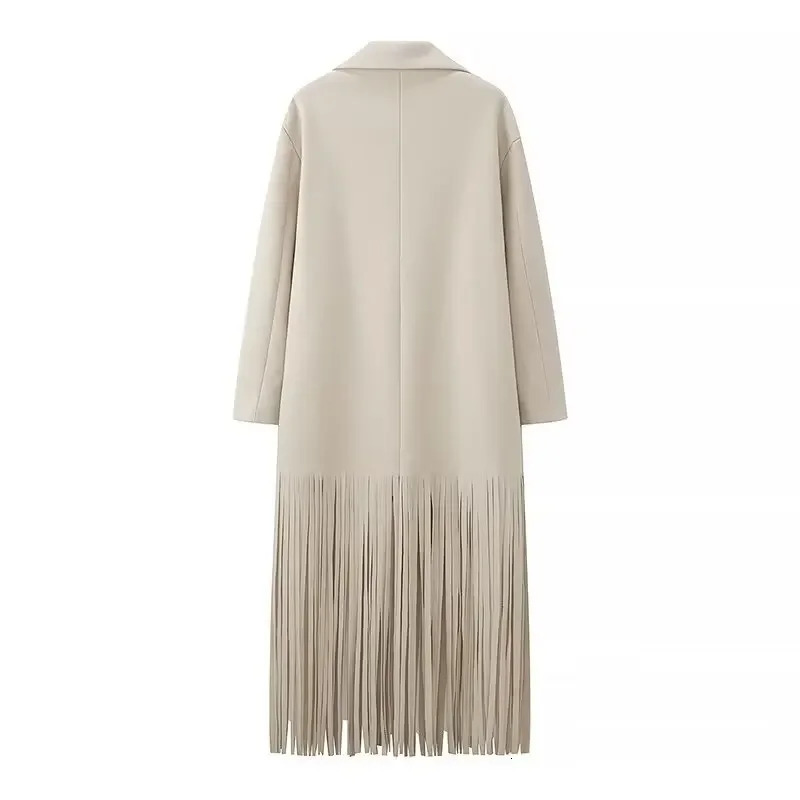 Fashion Tassel Solid Color Oneck Overcoat Woman Autumn Winter Loose Temperament Longsleeve Pocket Coat Female Streetwear 251029
