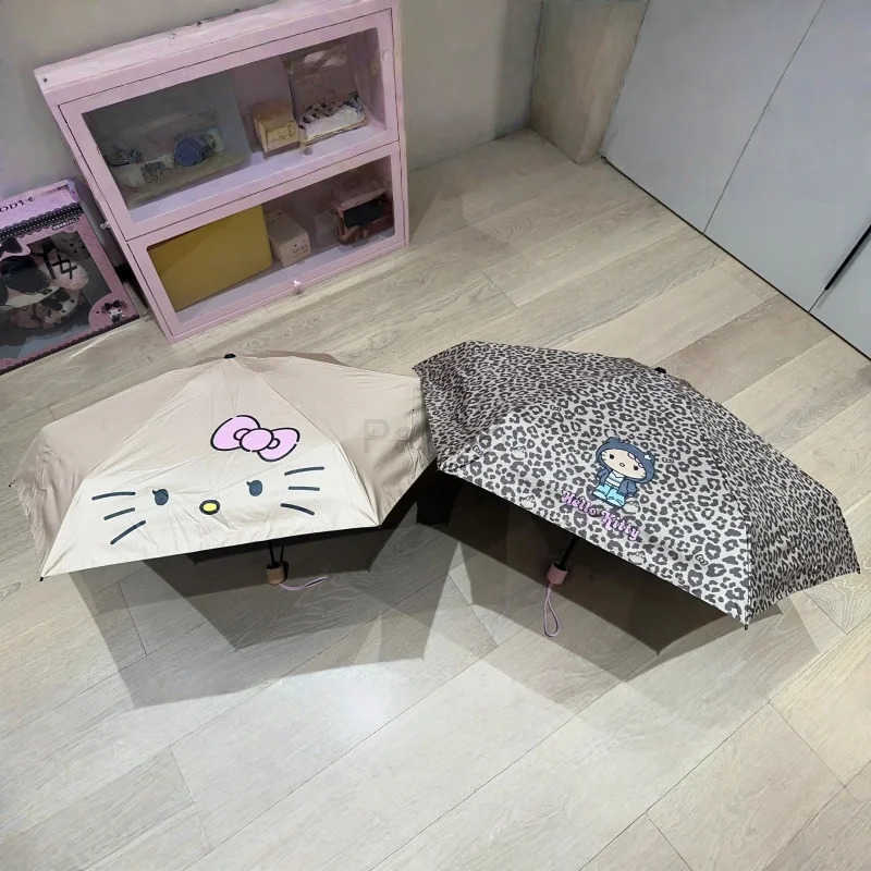 Sanrio TBH Sanrio Hello Kitty Umbrella Leopard Print All Weather Sun Portable Umbrella Anime Cartoon Kawaii Cute Girl Birthday Gift L251029