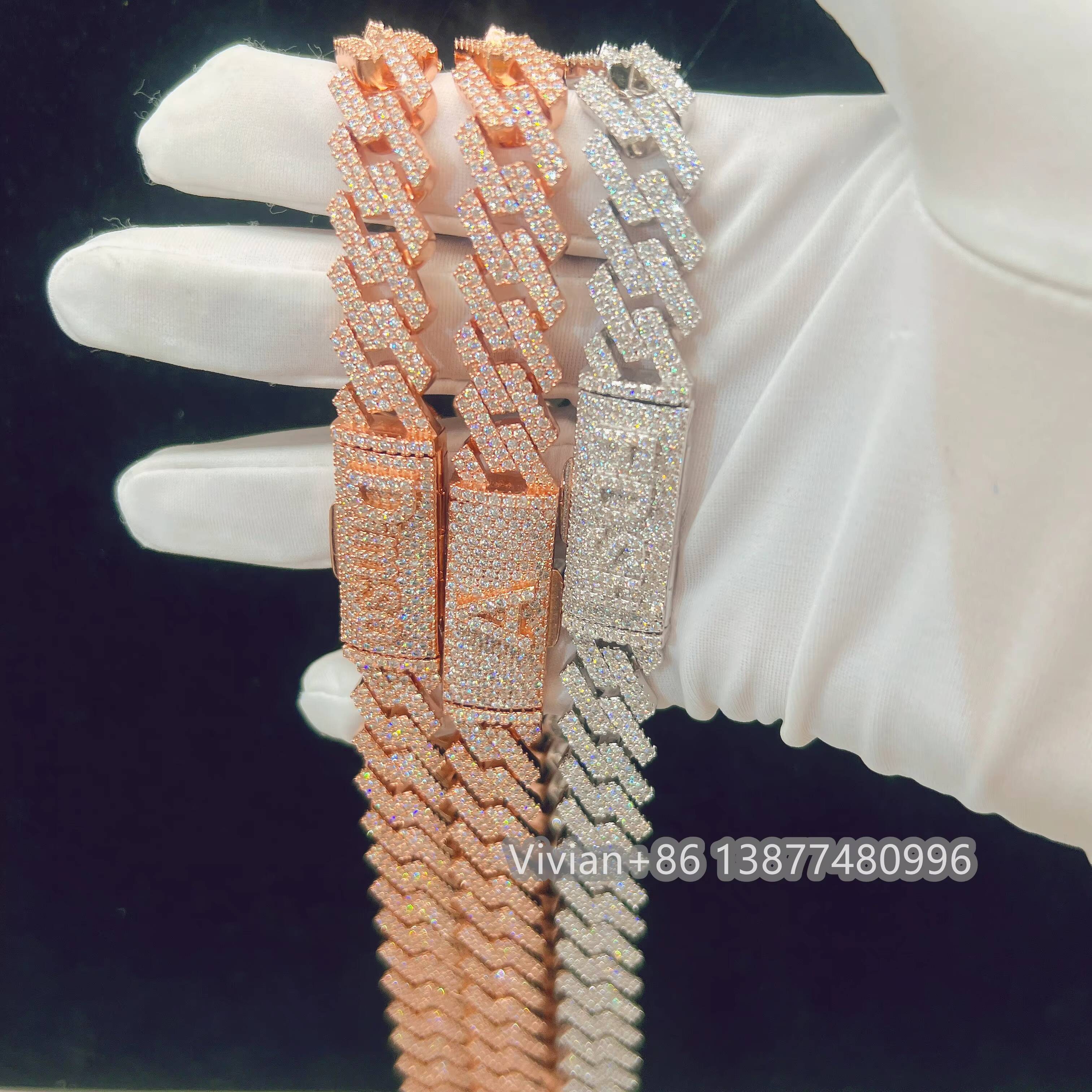 14MM Moissanite Diamond Cuban Chain Custom Clasp for Free Silver 925 Iced Out Hip Hop Jewelry Miami Link Chain