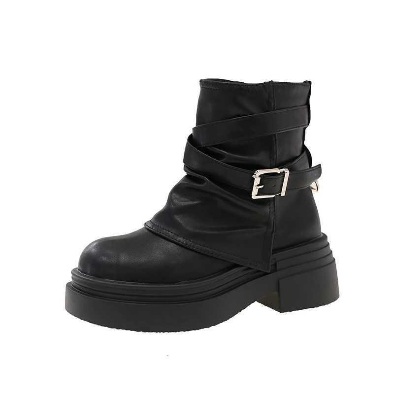 Vintage Platform Height Increase Women Ankle Boots Fashion Belt Buckle Thick Sole Shoes Autumn Winter Ladies Modern Short Botas Z251029