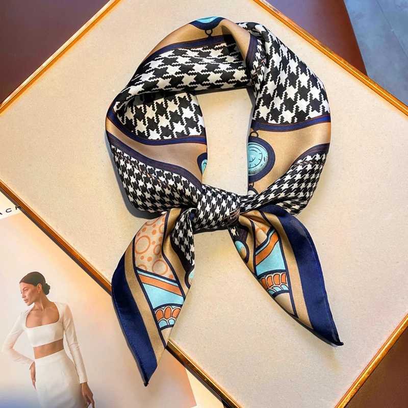 68cm Tassel Houndstooth Silk Scarf for Women Imitation Silk Light Luxury Versatile Headwear Clothing Square ScarfW251029