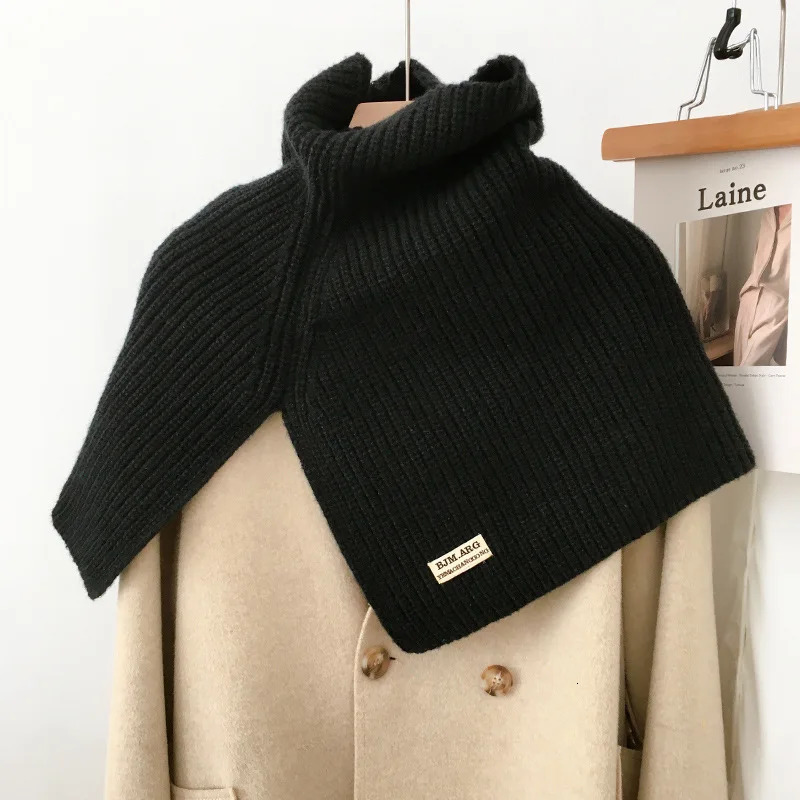 Split High Collar Scarf For Women Girls Students Autumn Winter Solid Color Knitted Neckerchief Scarves Soft Neck Wrap Shawls 251029
