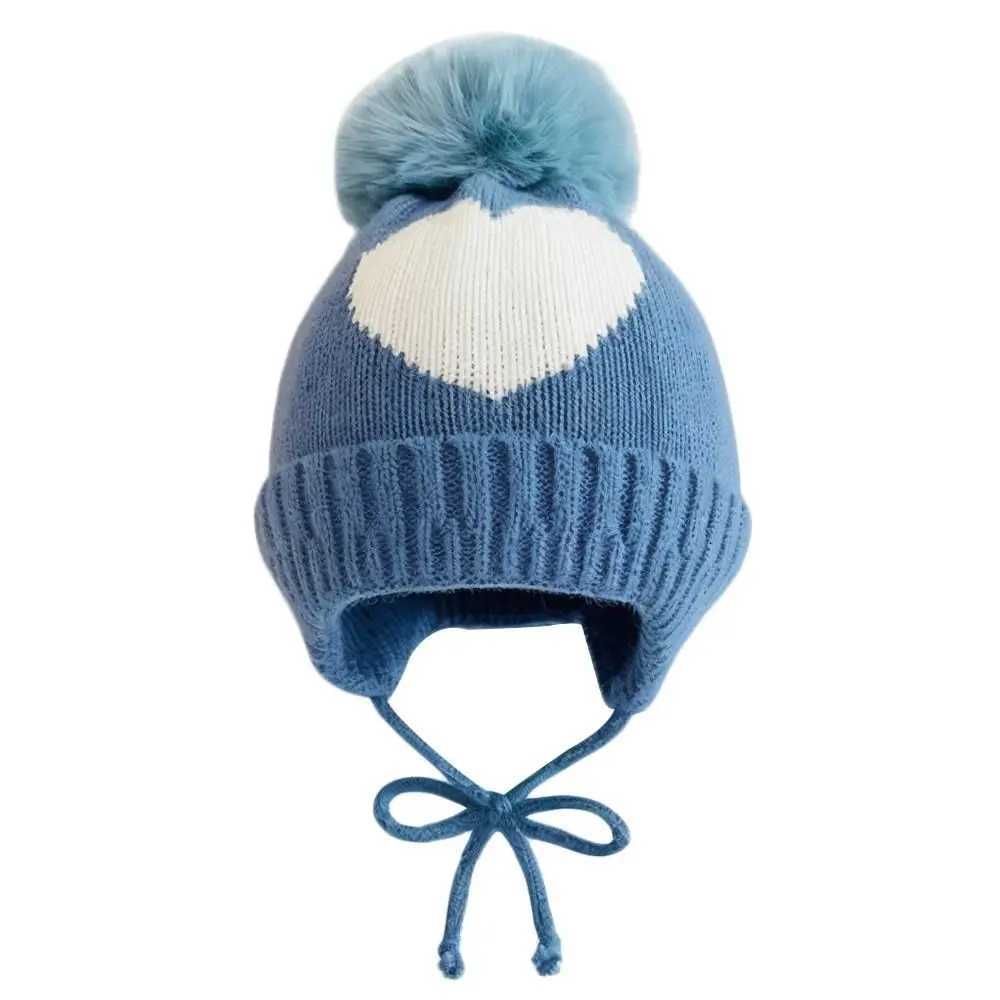 03Year Windproof Solid Color Baby Knitted Hat Soft Plush Ball Children Warm Cap Cartoon Cute Winter Hat Boys Girls251028
