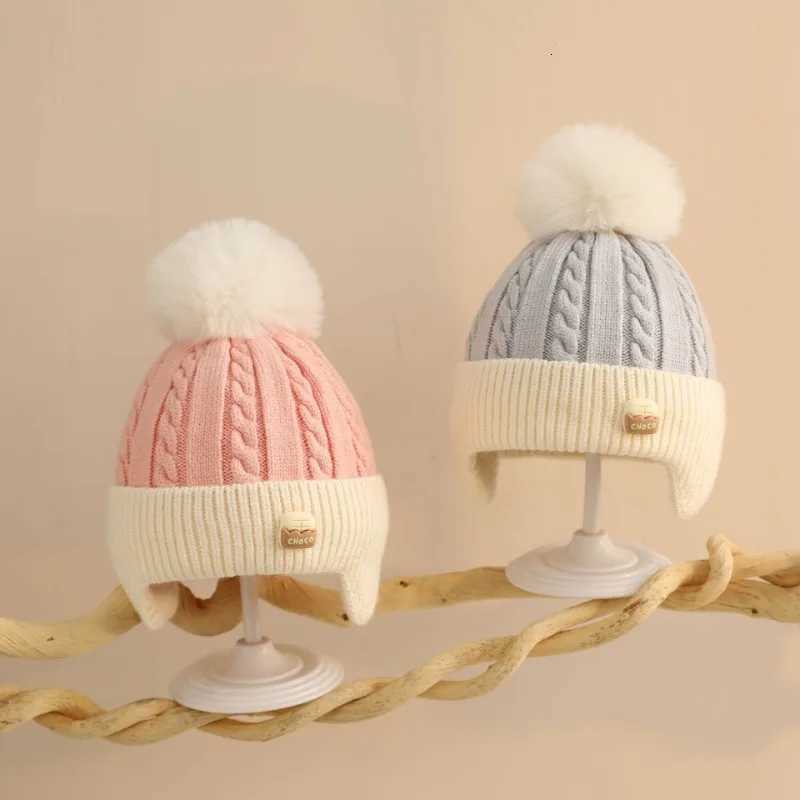 1 Piece Warm Baby Beanie for Boy Girl Beige Coffee Color Cartoon Flap Crochet Bonnet for Toddler Autumn Winter Knitted Hat251028