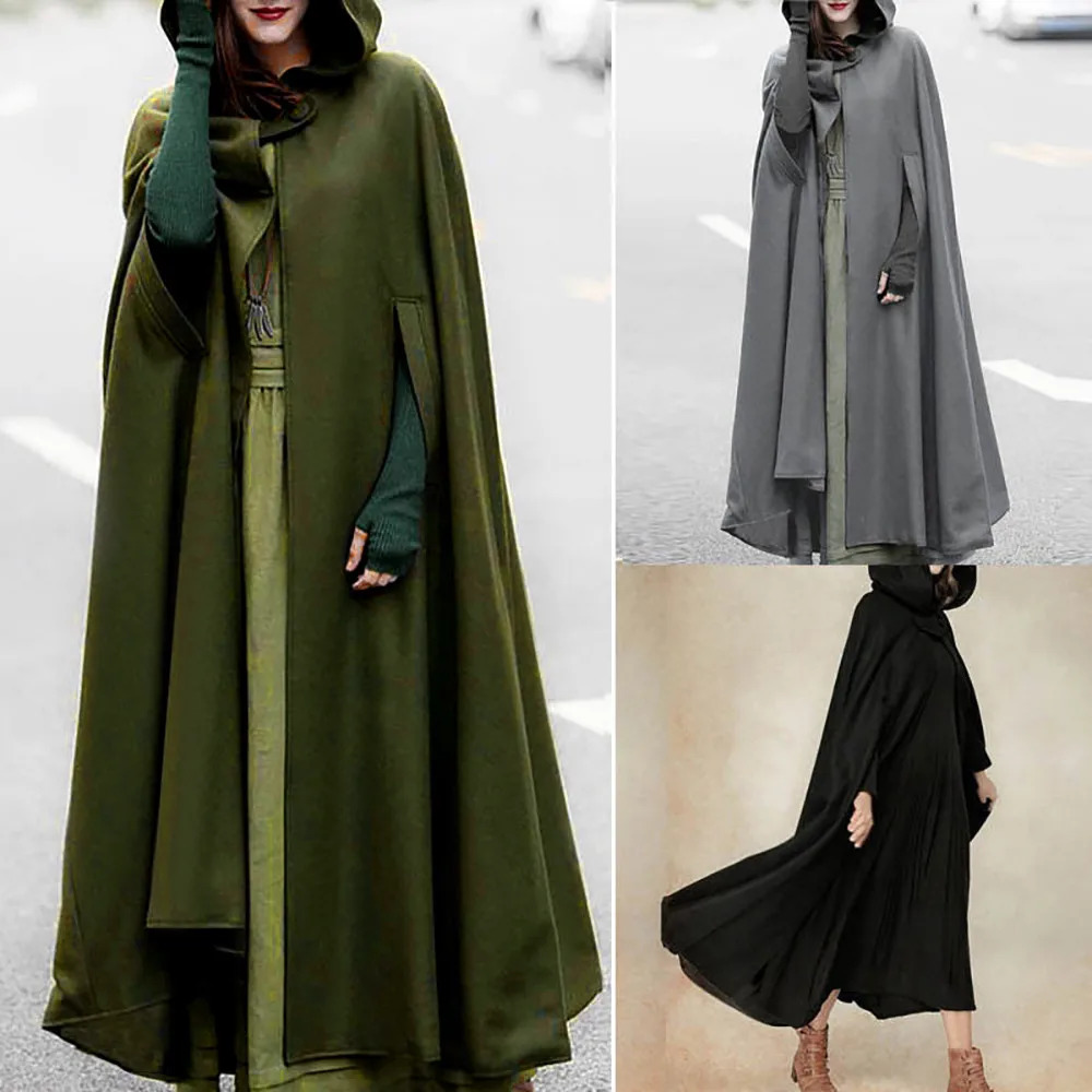 Winter Cloak Hooded Trench Coat Women Gothic Cape Women Trench Coat Open Front Cardigan Jacket Coat Cape Cloak Poncho Plus 251029