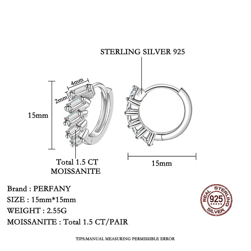 PERFANY 15CT Emerald Cut All Hoop Earrings 100 Pure Silver Laboratory Diamond Wedding y Jewelry 251013