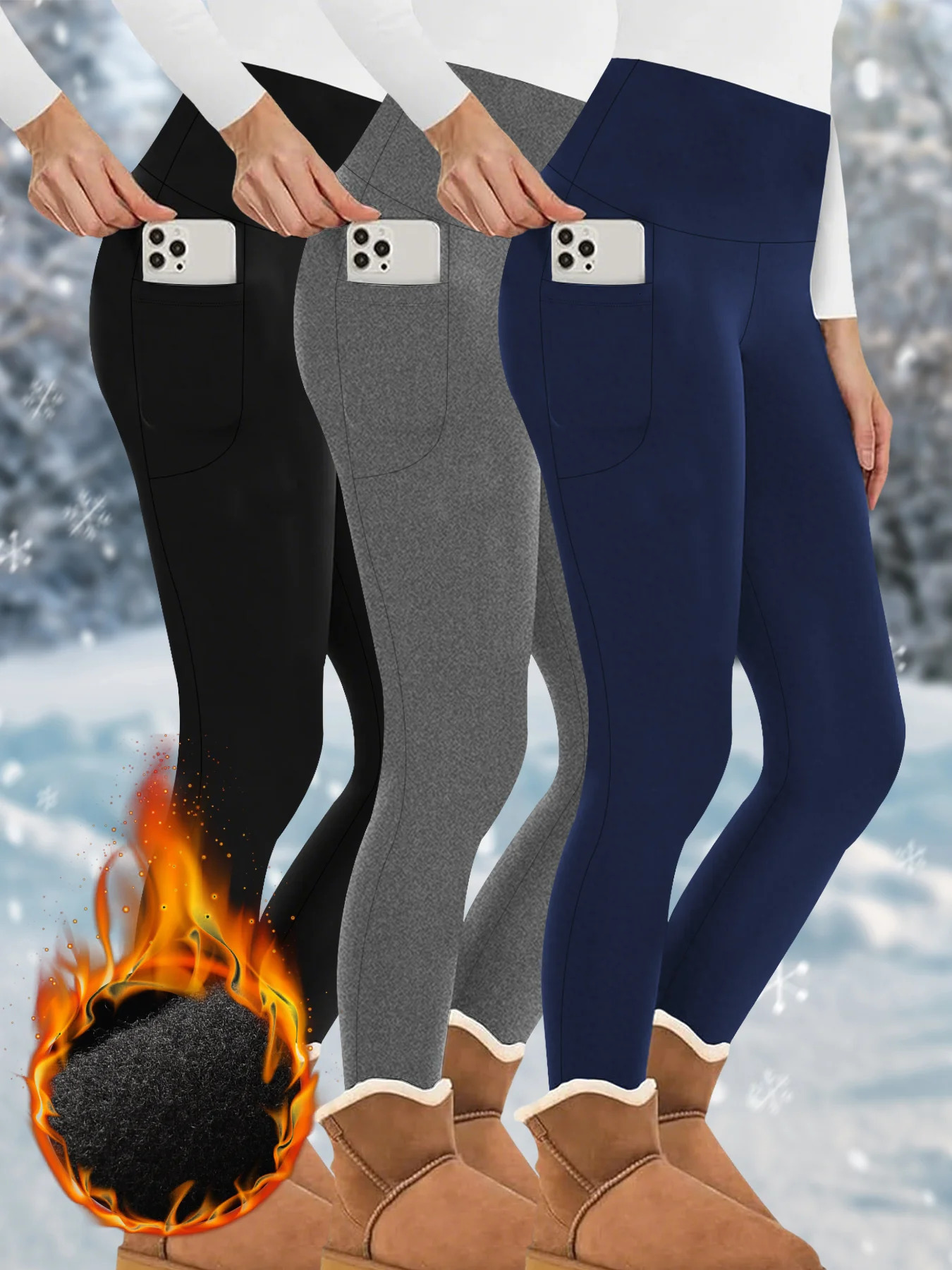 3 Pack Womens Thermal Fleece Lined High Waisted with pockets Leggings Workout Winter Warm Thick Tights Soft Yoga Running Pants 251029