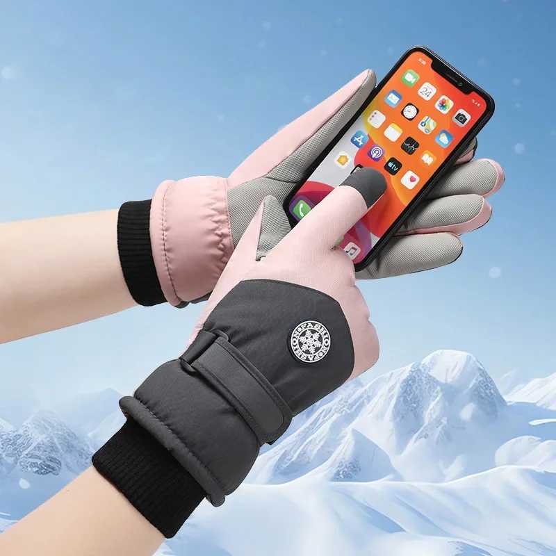 Winter Ski Gloves Windproof Thickened Fleece Lined Gloves Men Women Touchscreen Thermal Waterproof Motocycle Cycling Gloves J251029