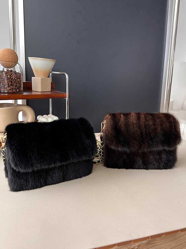 Real Mink Fur Bag For Women Winter Luxury Handbags Ladies Crossbody Single Shoulder Bag Evening Bags Ladies Fluffy HandbagW251029