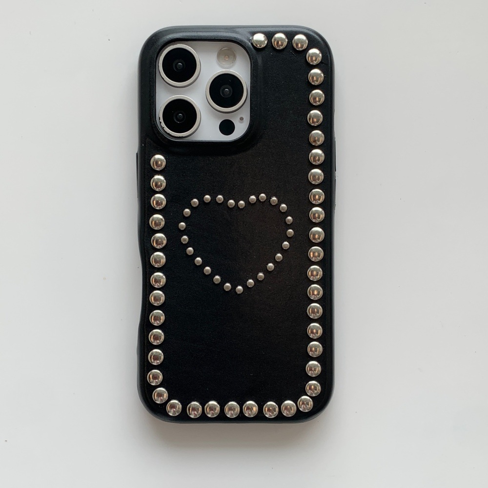 Heart Metal Beaded Personalized Phone Case Compatible with iPhone 17/16 Simple Solid Color iPhone 15/14 Pro