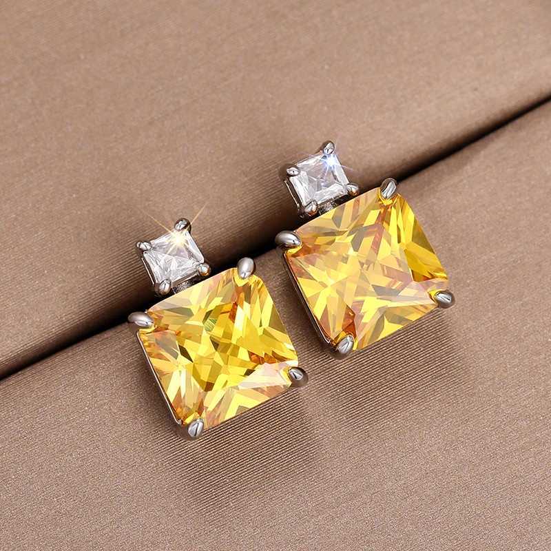 Huitan Luxury Princess CZ Stud Earrings for Women YellowPink Cubic Zircon Colored Temperament Ear Piercing Accessories JewelryW251029