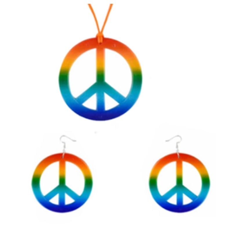 A 1960s-style five-piece set: colorful accessories, tie-dyed items and sunflower wreaths for theme parties and role-playing