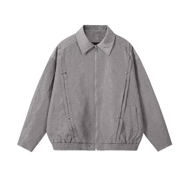 Men's Jacket Spring And Autumn New American High Street Design With Pleats And Designer Jacket Metal Decorations Loose Bomber Jacket