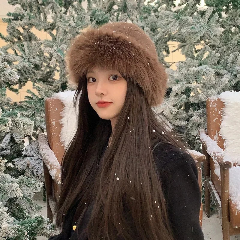 Winter Plush Ear Protection Cap Windproof Keep Warm Headgear Fluffy Fur Fisherman Hat for Women Fashion Female Hat Gifts 251029