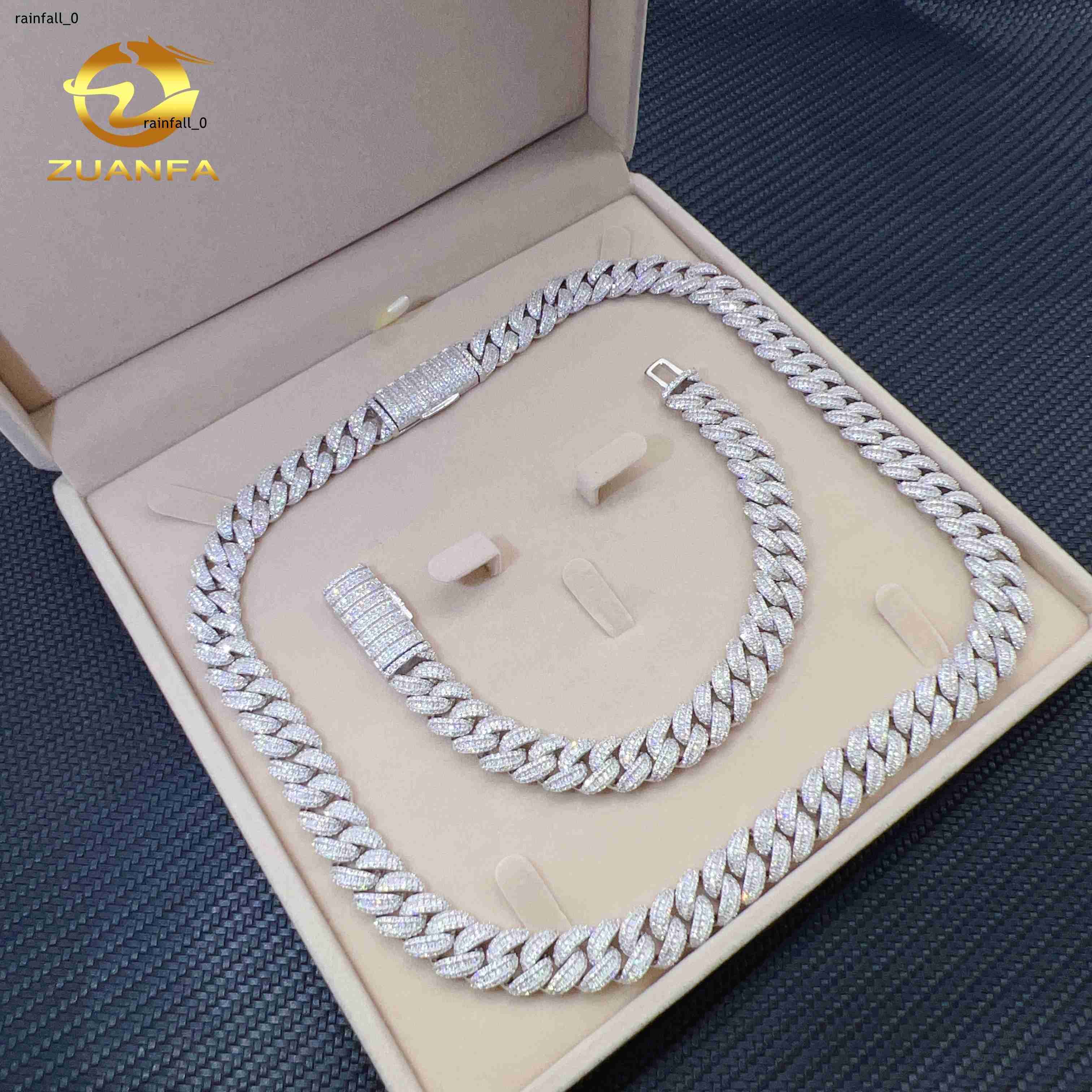 13mm Luxury VVS Moissanite Diamond Sterling Silver 925 Cuban Link Chain Moissanite Iced Out Cuban Link Necklace