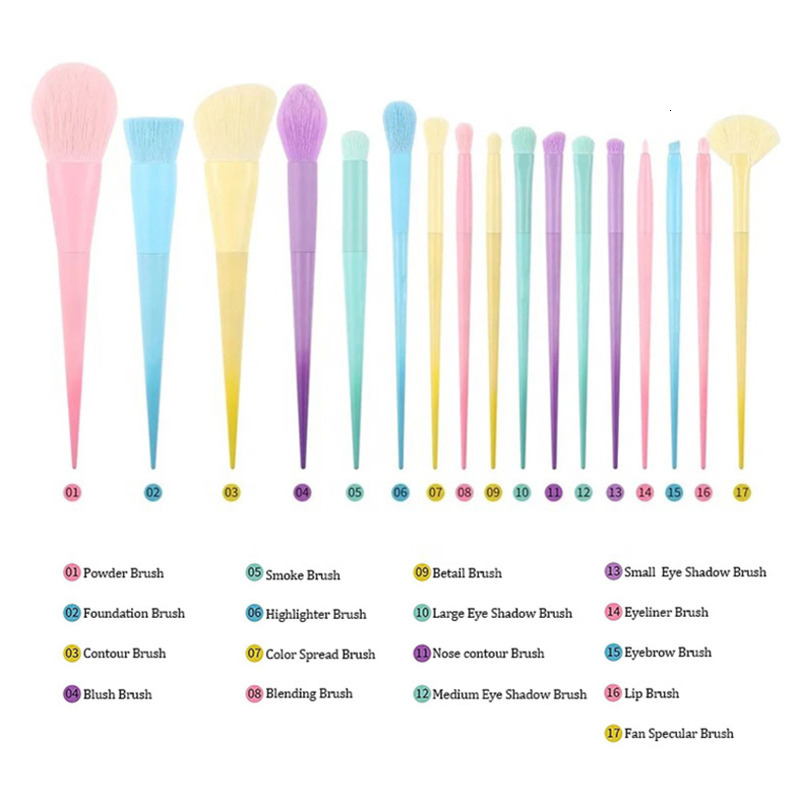 17-Piece Macaron-Colored Makeup Brush Set: Candy-Dream Rainbow Makeup Brush Collection Beauty Tools