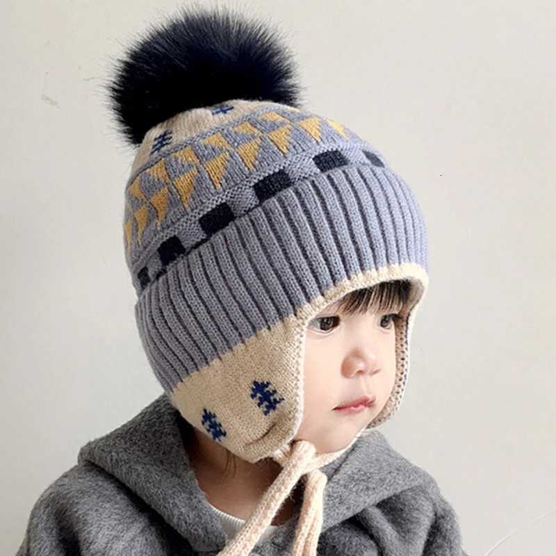 Fluffy Fur Ball Baby Knitted Hat Winter Warm Kids Earmuffs Cap 36year Boy Girl Woolen Crochet Bonnet Fashion Children Beanies251028