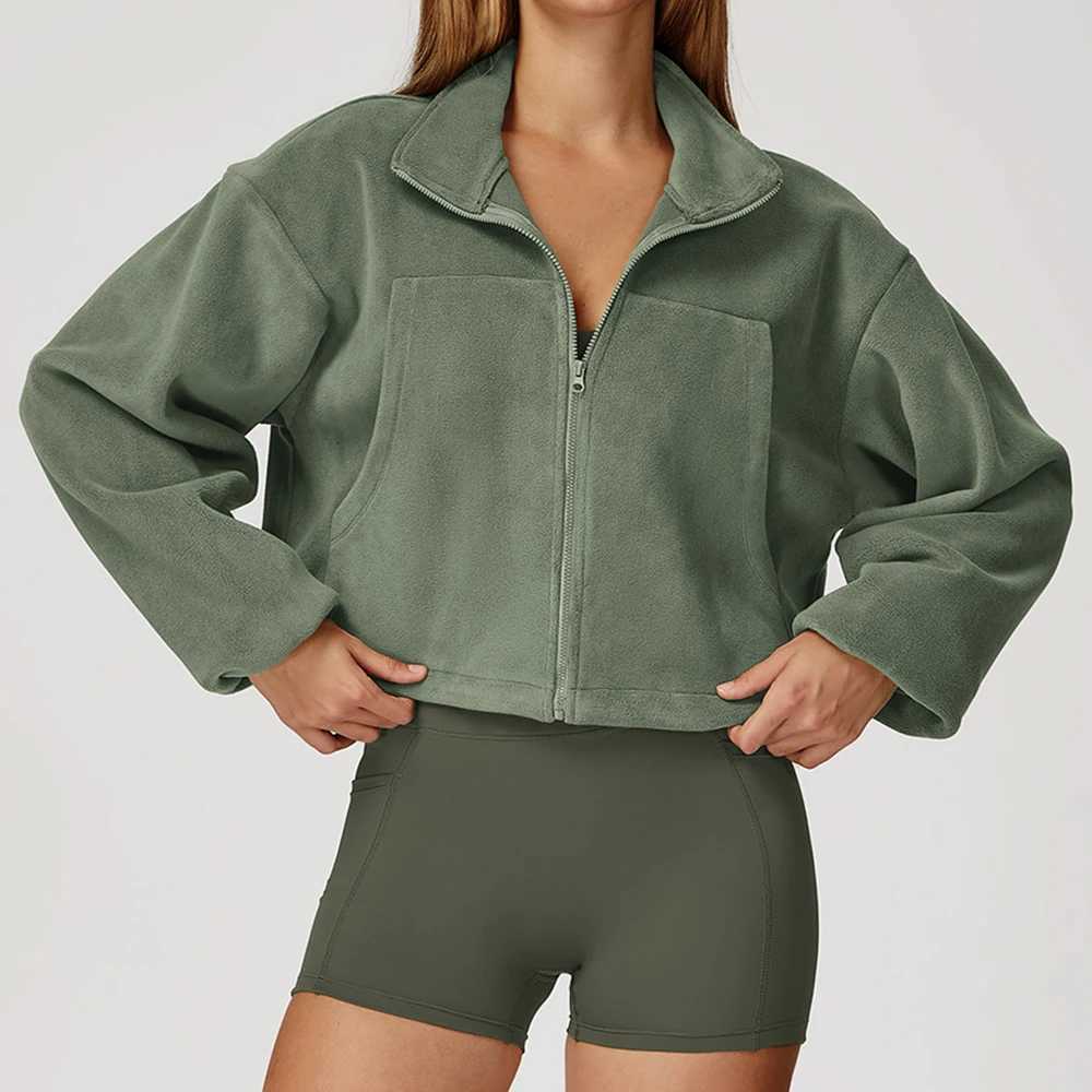 Winter Yoga Long Sleeved Standing Collar Sweatshirt Loose Outdoor Running Sports Jacket Womens Windproof Zipper Warm SweatshirtXJ251029