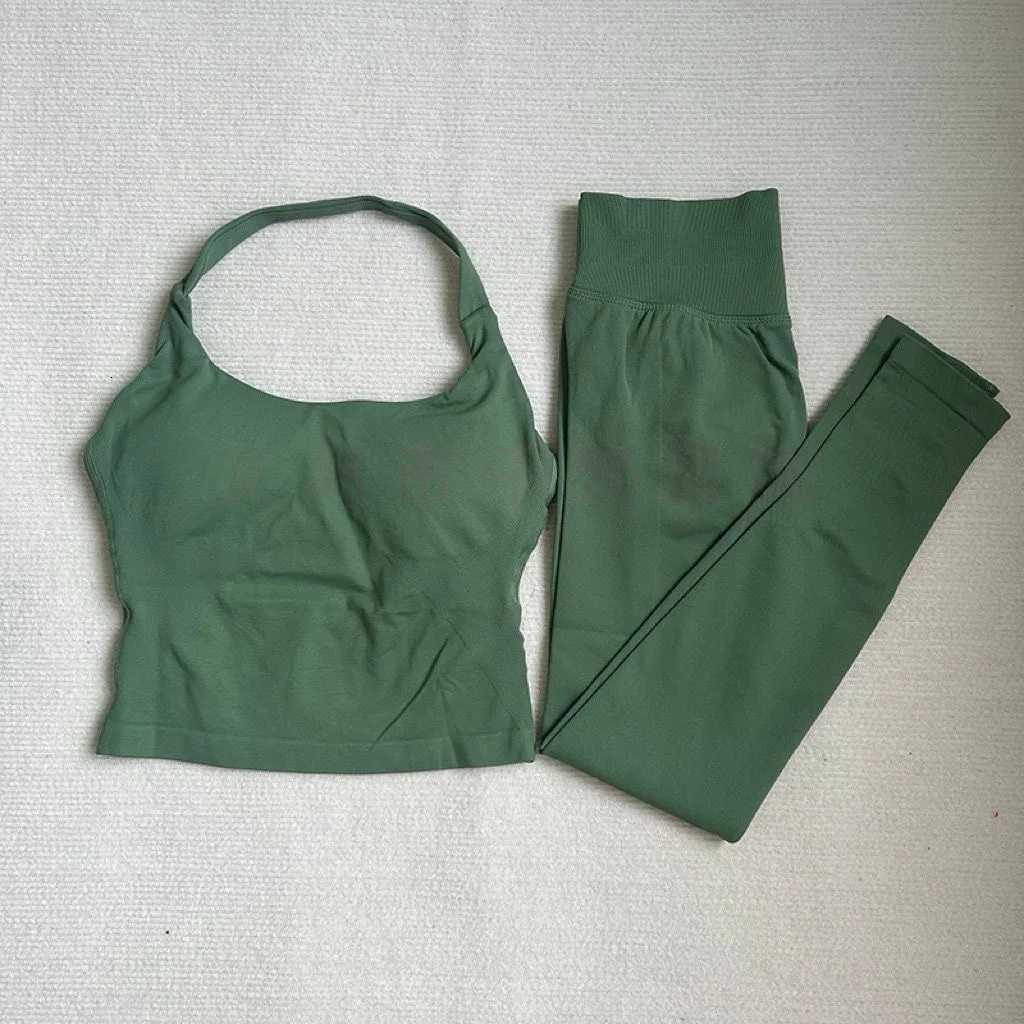 DFyoga two pieces yoga outfits clothing pants set woman Halter Top sports leggings pant Gym workout sets pilates clotheXJ251029