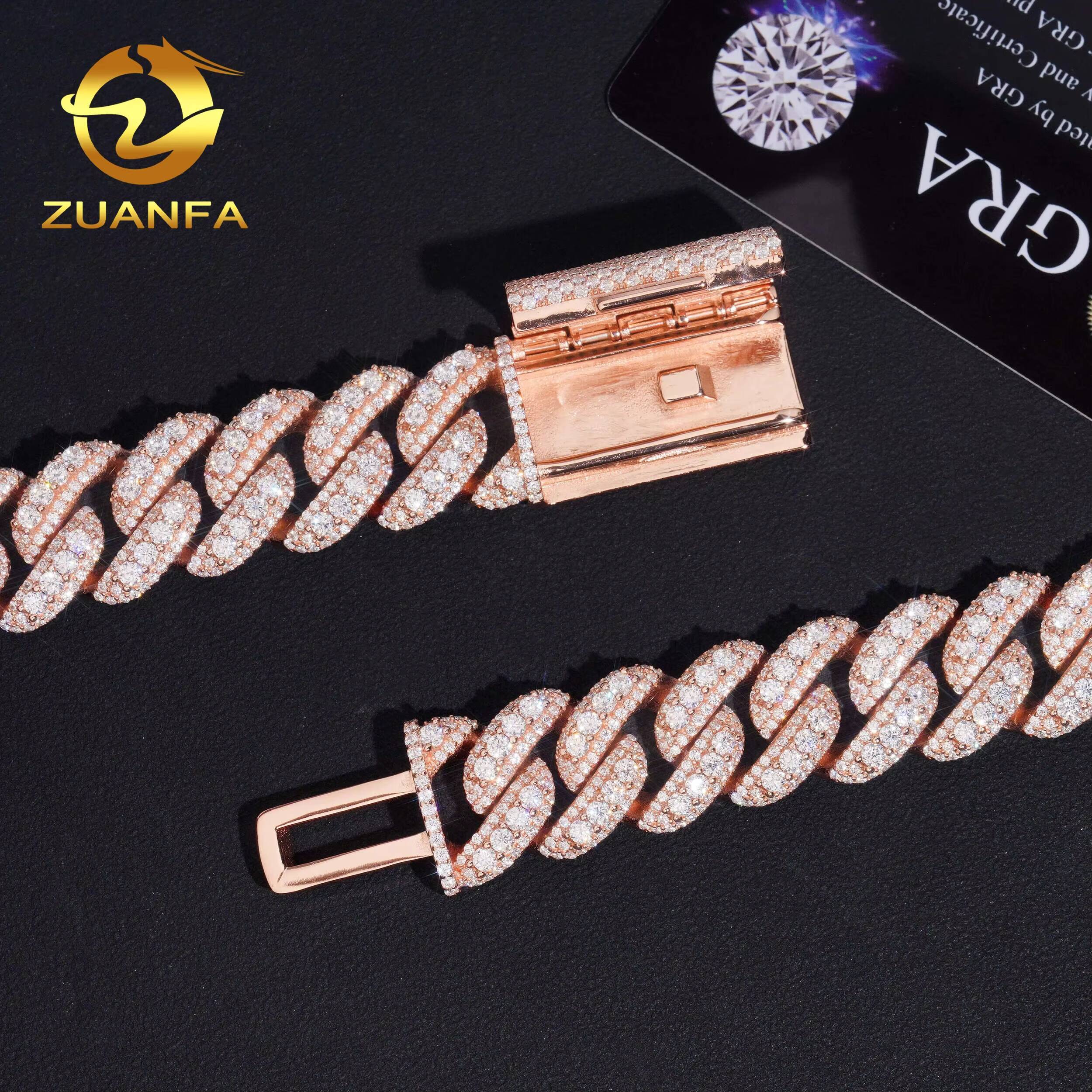 Pass Diamond Tester Rose Gold 18mm Iced Out Moissanite 925 Sterling Silver Hip Hop Cuban Link Chains