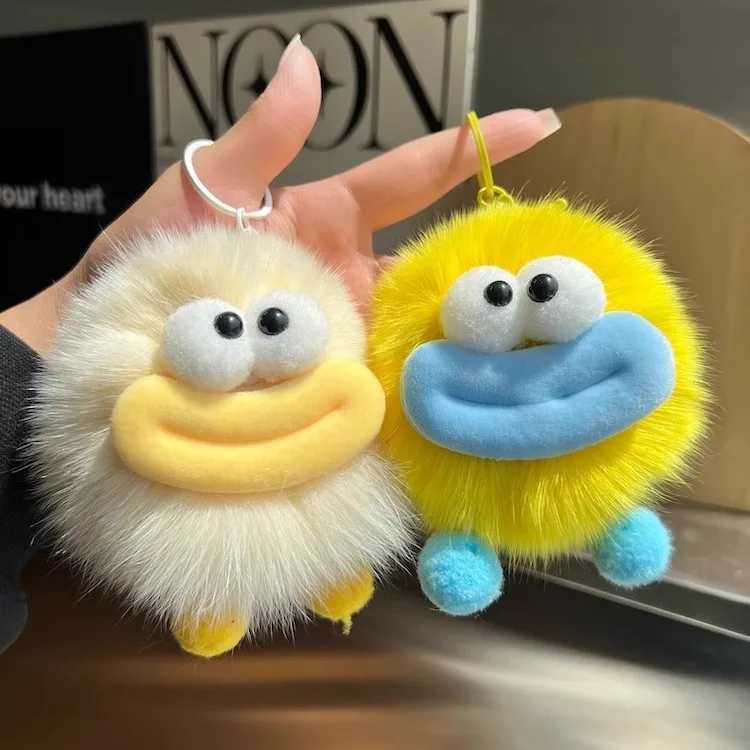 Womens Bag Cute With Big Mouth Small Coal Ball Car Keychain Pendant Plush Ball Schoolbag Funny Fashion Yellow Color SimpleW251029