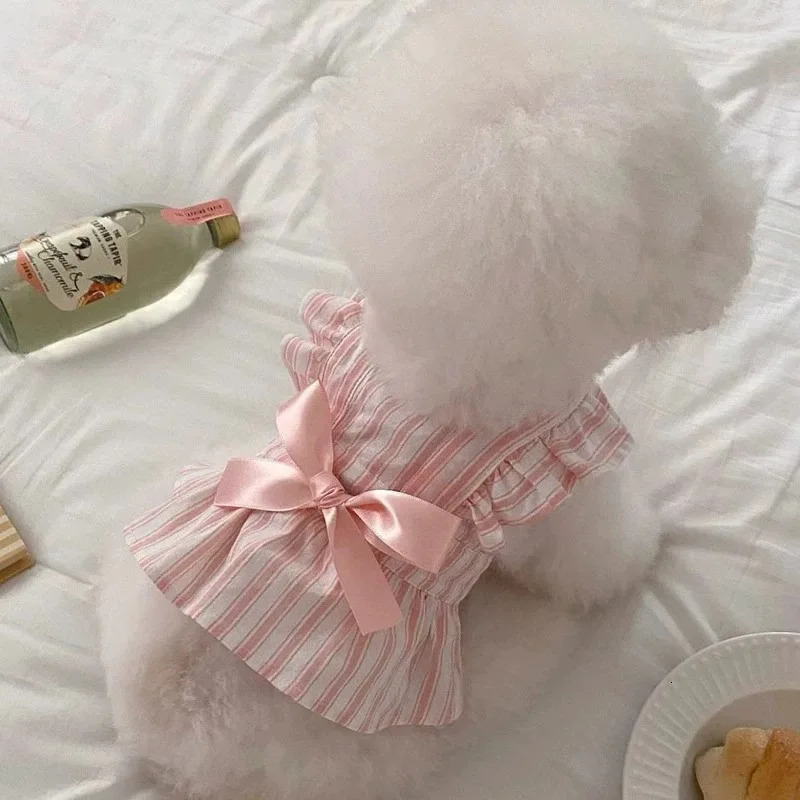 Bichon Teddy Dog Cat Striped Dress Summer Lightweight Breathable Adjustable Puppy Clothes Ready To Ship Cute Spring Pet Apparel 251029