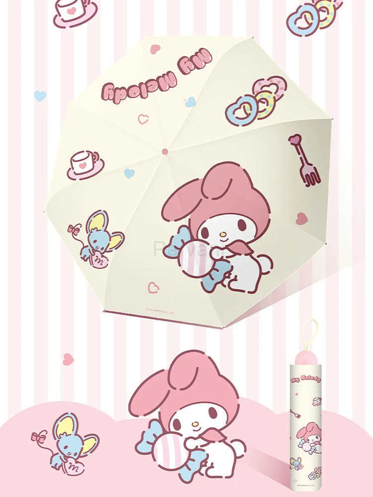 Sanrio Sanrio Official Cute Umbrella Cartoon My Melody Umbrella Rain And Sun Protection High Aesthetic Three Fold 8k Black Glue Flip Ou L251029