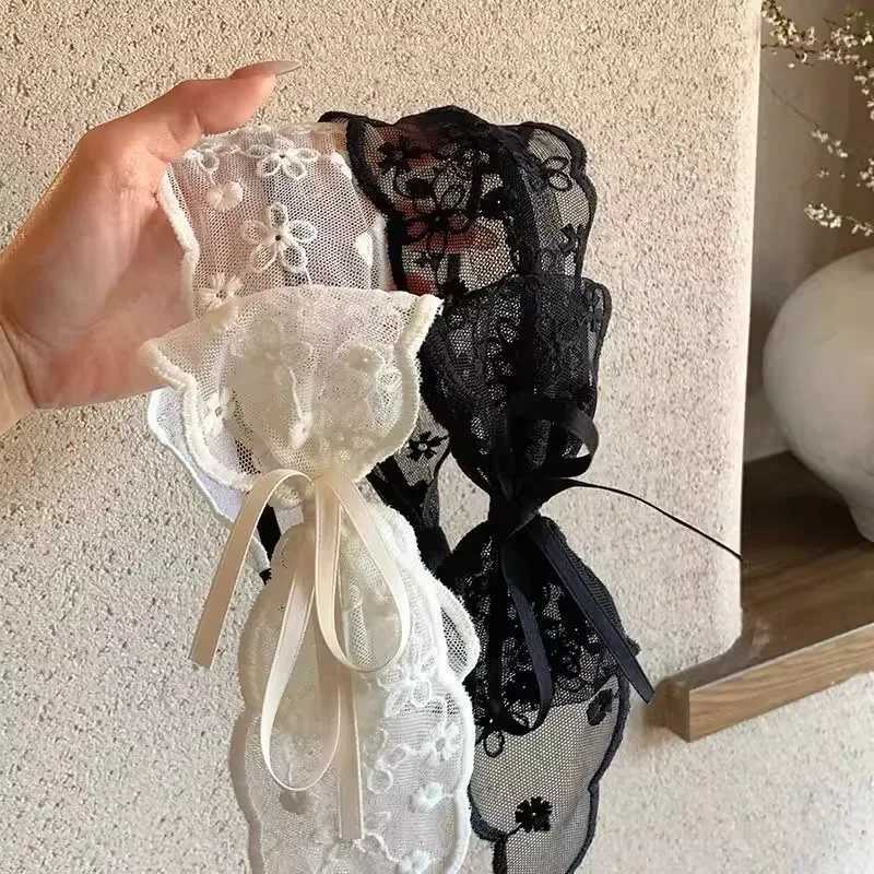 2025 French Lace Wide Headband Chiffon Bow Flowing Ribbon Hair Clip Boho Chic Vintage Hair AccessoryW251028