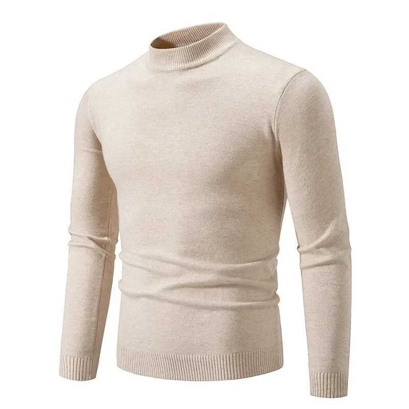 Autumn Mens Half Turtleneck Sweater Solid Color Basic Style Casual Fashion Knitwear Slim Fit High Elastic Male Warm Pullovers J251029