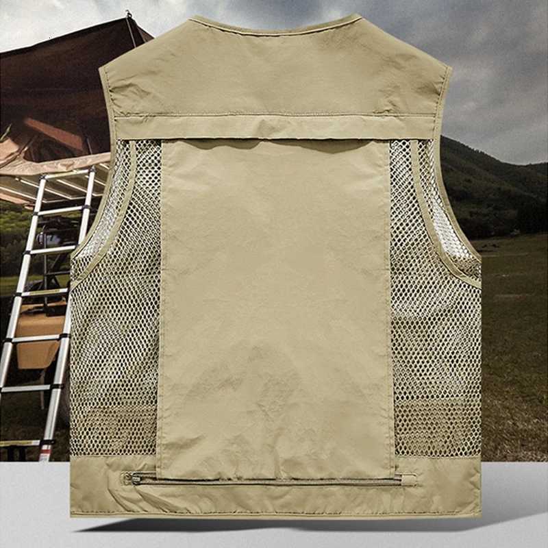 Mens Business Casual Outdoor Vest MultiPocket MultiFunctional Large Waist Fishing Vest Middleaged Mens Tooling Waistcoat W251029